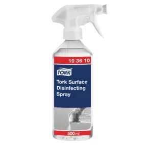   Tisztító és felületfertőtlenítő spray, kétfunkciós szórófejjel, 500 ml, TORK, illatmentes