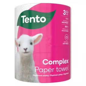   Háztartási papírtörlő, tekercses, 3 rétegű, 220 lap, TENTO "Complex", fehér