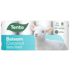 Toalettpapír, 3 rétegű, kistekercses, 8 tekercs, TENTO "Balsam Coconut", fehér   Toalettpapír, 3 rétegű, kistekercses, 8 tekercs, TENTO "Balsam Coconut", fehér