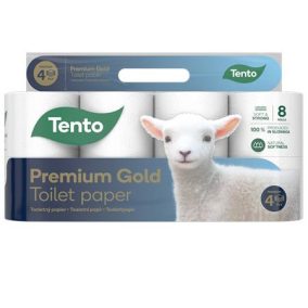 Toalettpapír, 4 rétegű, kistekercses, 8 tekercs, TENTO "Prémium Gold", fehér   Toalettpapír, 4 rétegű, kistekercses, 8 tekercs, TENTO "Prémium Gold", fehér