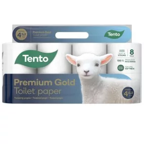   Toalettpapír, 4 rétegű, kistekercses, 8 tekercs, TENTO "Prémium Gold", fehér