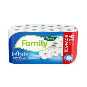 Toalettpapír, 2 rétegű, kistekercses, 16 tekercs, TENTO "Family White", fehér   Toalettpapír, 2 rétegű, kistekercses, 16 tekercs, TENTO "Family White", fehér