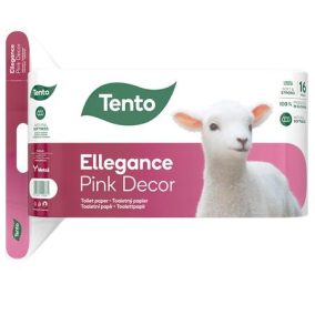   Toalettpapír, 3 rétegű, kistekercses, 16 tekercs, TENTO "Ellegance Pink Decor", fehér