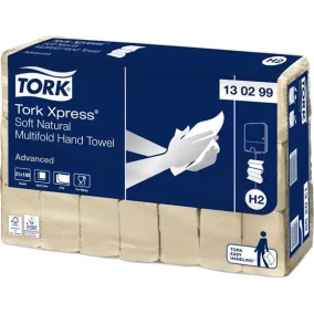   Kéztörlő, Interfold hajtás, 2 rétegű, 180 lap, H2 rendszer, Advanced, TORK "Xpress Soft Multifold", natúr