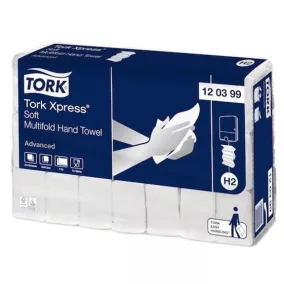   Kéztörlő, Interfold, 2 réteg, 136 lap, H2 rendszer, Advanced, TORK "Xpress Soft Multifold", fehér