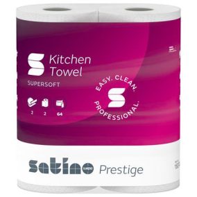 Kéztörlő, 2 rétegű, 2 tekercses,  64 lapos, "Satino Prestige", fehér   Kéztörlő, 2 rétegű, 2 tekercses,  64 lapos, "Satino Prestige", fehér