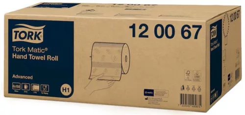 Kéztörlő, tekercses, 2 rétegű, H1 rendszer, Advanced, TORK "Matic", fehér