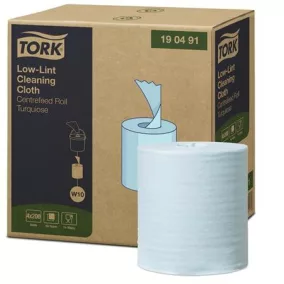   Tisztítókendő, szöszszegény, tekercses, 1 rétegű, 200 db, utántöltő hordozható vödörhöz, W10 rendszer, TORK, türkiz