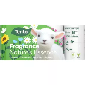   Toalettpapír, 3 rétegű, kistekercses, 8 tekercs, TENTO "Nature's Essence", fehér
