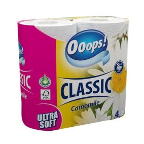 Toalettpapír, 3 rétegű, kistekercses, 4 tekercs, OOOPS "Classic", kamilla   Toalettpapír, 3 rétegű, kistekercses, 4 tekercs, OOOPS "Classic", kamilla
