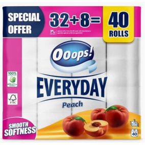 Toalettpapír, 3 rétegű, kistekercses, 32+8 tekercs, OOOPS "Everyday", barack   Toalettpapír, 3 rétegű, kistekercses, 32+8 tekercs, OOOPS "Everyday", barack
