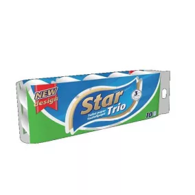   Toalettpapír, 3 rétegű, kistekercses, 10 tekercs, "Star Trio"