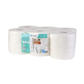 Toalettpapír, 2 rétegű, 19 cm átmérő, VICTORIA HYGIENE, "Fine Mini Jumbo", fehér   Toalettpapír, 2 rétegű, 19 cm átmérő, VICTORIA HYGIENE, "Fine Mini Jumbo", fehér