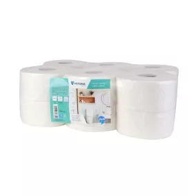   Toalettpapír, 2 rétegű, 19 cm átmérő, VICTORIA HYGIENE, "Fine Mini Jumbo", fehér