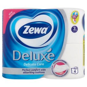 Toalettpapír, 3 rétegű, kistekercses, 4 tekercs, ZEWA "Deluxe", fehér   Toalettpapír, 3 rétegű, kistekercses, 4 tekercs, ZEWA "Deluxe", fehér