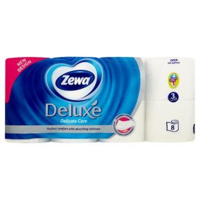 Toalettpapír, 3 rétegű, kistekercses, 8 tekercs, ZEWA "Deluxe", fehér   Toalettpapír, 3 rétegű, kistekercses, 8 tekercs, ZEWA "Deluxe", fehér