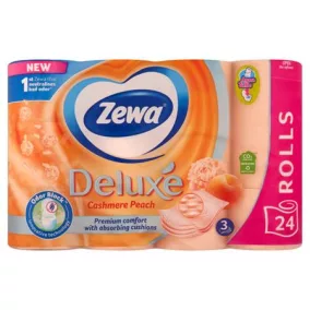   Toalettpapír, 3 rétegű, kistekercses, 24 tekercs, ZEWA "Deluxe", barack