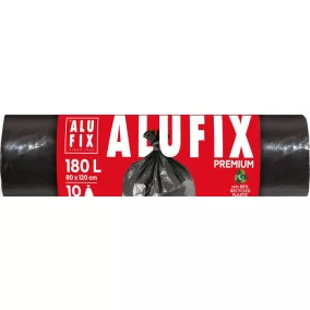 Szemeteszsák 180 l, 10 db, 80x120 cm, 45 µ, ALUFIX, fekete