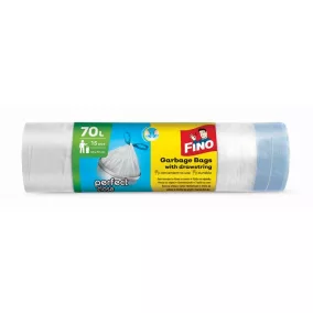   Szemeteszsák, önzáró szalagos, 70 l, 15 db, 64x70 cm, 14 µ, FINO "Perfect Close", fehér
