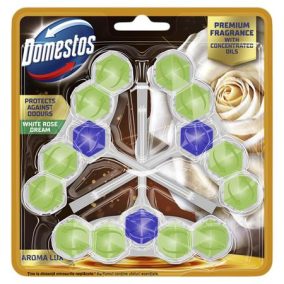 WC frissítő blokk, 3 db-os, DOMESTOS "Aroma Lux", fehér rózsabimbó és teafa olaj   WC frissítő blokk, 3 db-os, DOMESTOS "Aroma Lux", fehér rózsabimbó és teafa olaj