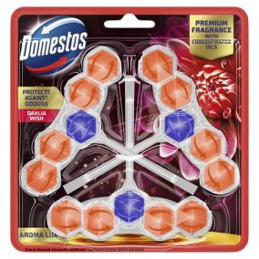WC frissítő blokk, 3 db-os, DOMESTOS  "Aroma Lux", dália és sárkánygyümölcs   WC frissítő blokk, 3 db-os, DOMESTOS  "Aroma Lux", dália és sárkánygyümölcs