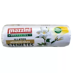   Szemeteszsák, újrahasznosított, köthető füles, illatosított, 35 l, 20 db, 49x60 cm, 10 µ, MAZZINI, virág illat