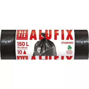   Szemeteszsák, 150 l, 10 db, 80x105 cm, 35 µ, ALUFIX, fekete