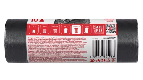 Szemeteszsák, 150 l, 10 db, 80x105 cm, 35 µ, ALUFIX, fekete