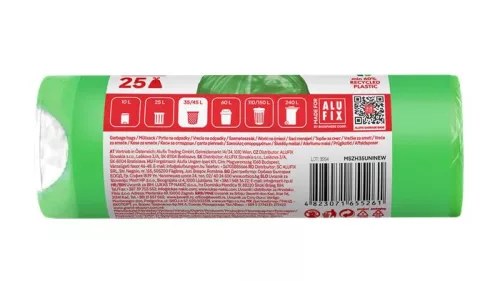 Szemeteszsák, zárószalagos, 35 l, 25 db, 53x60 cm, 15 µ, ALUFIX, zöld