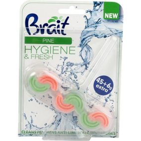 WC tisztító blokk, 2 fázisú, 45 g, "Brait Hygiene and fresh", fenyő   WC tisztító blokk, 2 fázisú, 45 g, "Brait Hygiene and fresh", fenyő