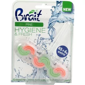   WC tisztító blokk, 2 fázisú, 45 g, "Brait Hygiene and fresh", fenyő