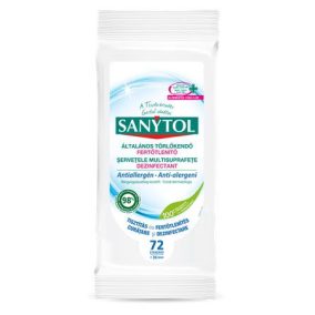 Fertőtlenítő törlőkendő, 36 db maxi/72 db standard, SANYTOL, antiallergén   Fertőtlenítő törlőkendő, 36 db maxi/72 db standard, SANYTOL, antiallergén