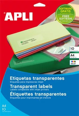 Etikett, 48,5x25,4 mm, poliészter, kerekített sarkú, APLI, átlátszó, 440 etikett/csomag