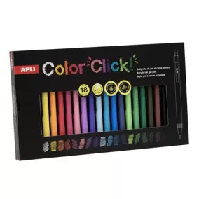   Zseléstoll, akril tintával, 0,7 mm, nyomógombos, APLI "Color Click", 18 különböző szín