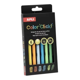   Zseléstoll, akril tintával, 0,7 mm, nyomógombos, APLI "Color Click", őszi színek, 6 különböző szín