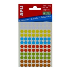 Etikett, 8 mm, kör, kézzel írható, színes, APLI, vegyes színek, 288 etikett/csomag   Etikett, 8 mm, kör, kézzel írható, színes, APLI, vegyes színek, 288 etikett/csomag