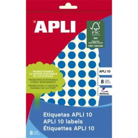 Etikett, 10 mm kör, kézzel írható, színes, APLI, kék, 1008 etikett/csomag   Etikett, 10 mm kör, kézzel írható, színes, APLI, kék, 1008 etikett/csomag