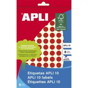   Etikett, 10 mm kör, kézzel írható, színes, APLI, piros, 1008 etikett/csomag