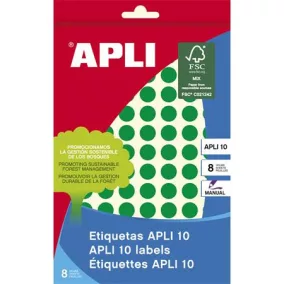   Etikett, 10 mm kör, kézzel írható, színes, APLI, zöld, 1008 etikett/csomag