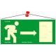 Információs tábla, 25x11,5 cm, fluoreszkáló, utánvilágítós, "Menekülési irány jobbra"