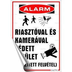 Információs matrica, 25x17,5 cm, "Riasztóval és kamerával védett terület"   Információs matrica, 25x17,5 cm, "Riasztóval és kamerával védett terület"
