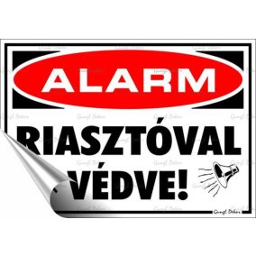   Információs matrica, 11,6x16,6 cm, "Riasztóval védve"