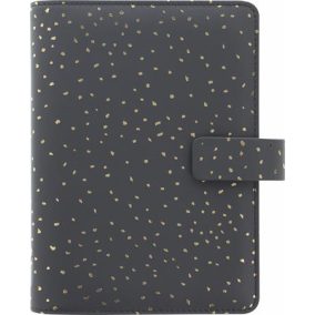 Kalendárium, gyűrűs, betétlapokkal, personal méret, FILOFAX, "Confetti", fekete   Kalendárium, gyűrűs, betétlapokkal, personal méret, FILOFAX, "Confetti", fekete