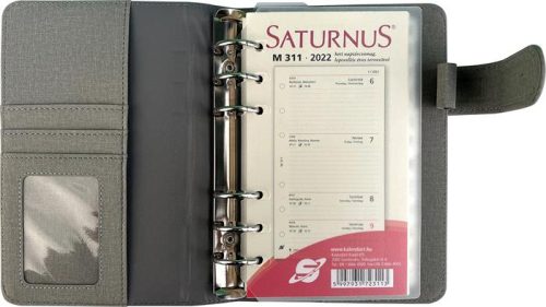 Kalendárium, gyűrűs, betétlapokkal, "M", műbőr, SATURNUS, "229", szürke-szürke
