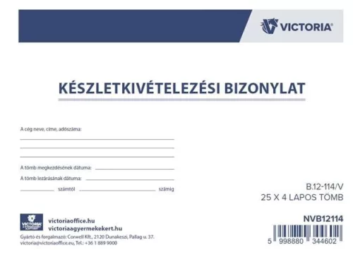 Nyomtatvány, készletkivételezési bizonylat, 25x4, A5, VICTORIA PAPER "B.12-114", 10 tömb/csomag