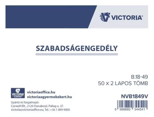 Nyomtatvány, szabadságengedély, 50x2, A6, VICTORIA PAPER "B.18-49", 10 tömb/csomag