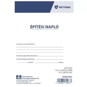   Nyomtatvány, építési napló, 25x3 + 9x3 betétlap, A4, VICTORIA PAPER "B.ÉTI.820", 10 tömb/csomag
