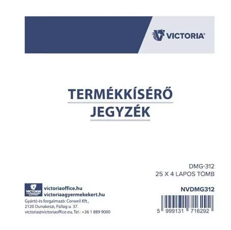 Nyomtatvány, termékkísérő jegyzék, 25x4, VICTORIA PAPER "DMG 3-12", 10 tömb/csomag
