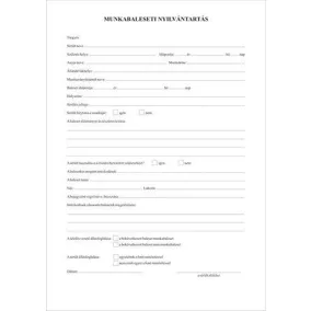   Nyomtatvány, munkabaleseti nyilvántartó napló, 32 oldal, A4, VICTORIA PAPER, 10 tömb/csomag