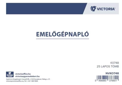 Nyomtatvány, emelőgépnapló, 25 lap, A5, VICTORIA PAPER, 20 tömb/csomag